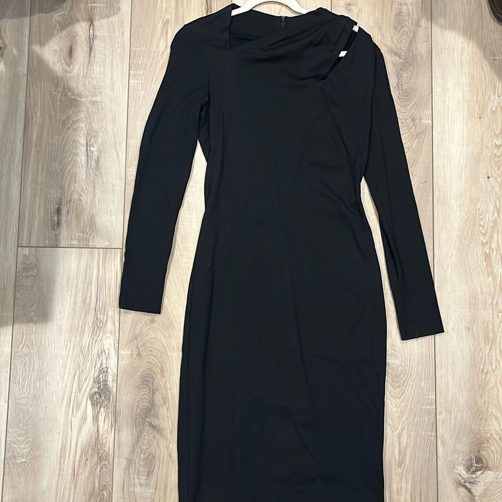Escada Doriana Cut-Out Long Sleeve Knee Length Dress Black Size 36 Small